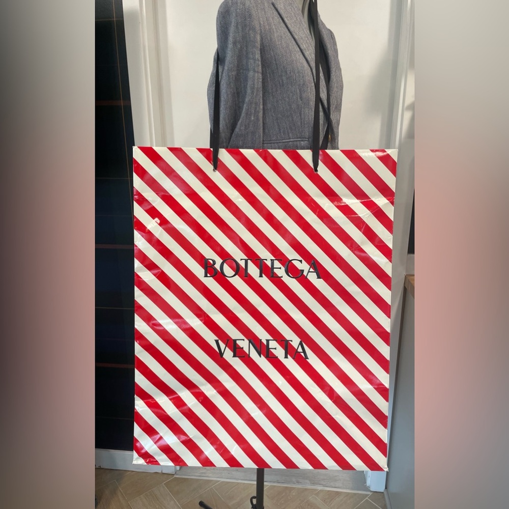 Bottega Veneta Giant Striped waxed paper shopping bag, has corner wear, 27”x22” - Picture 3 of 12